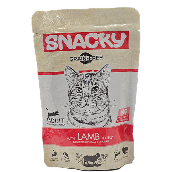 پوچ گربه بالغ بدون غلات طعم بره 85 گرمی Snacky